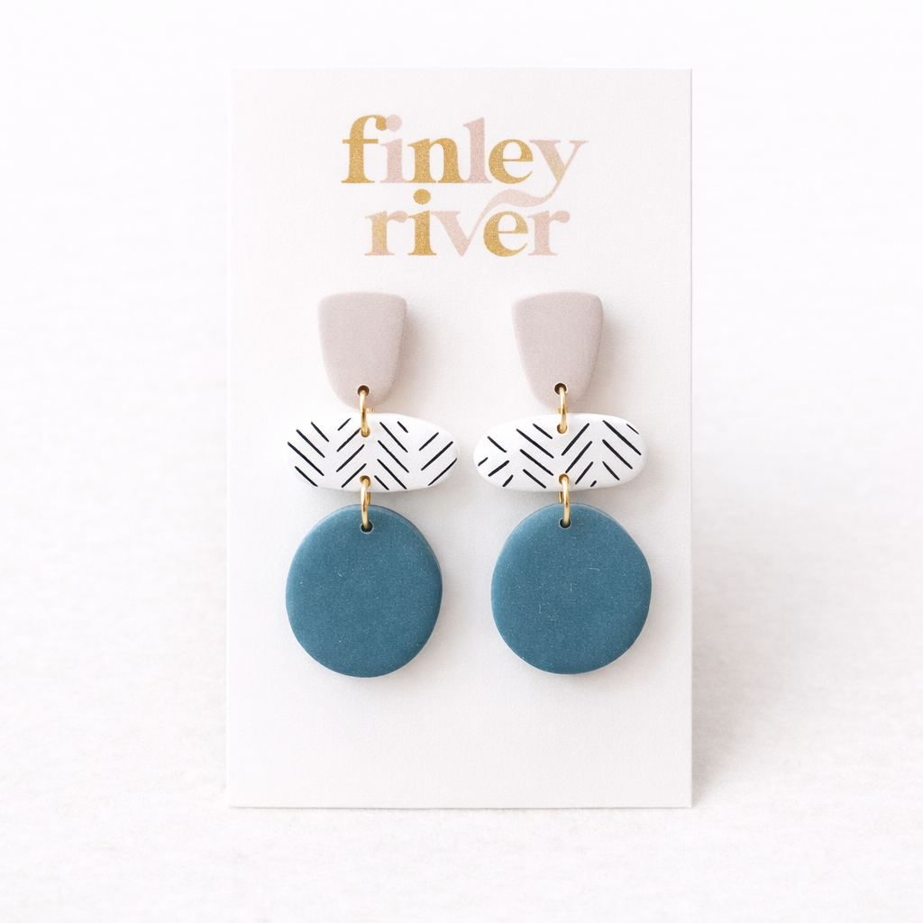 Indie | Blush + Teal Chevron | Clay Earrings: Gold Findings