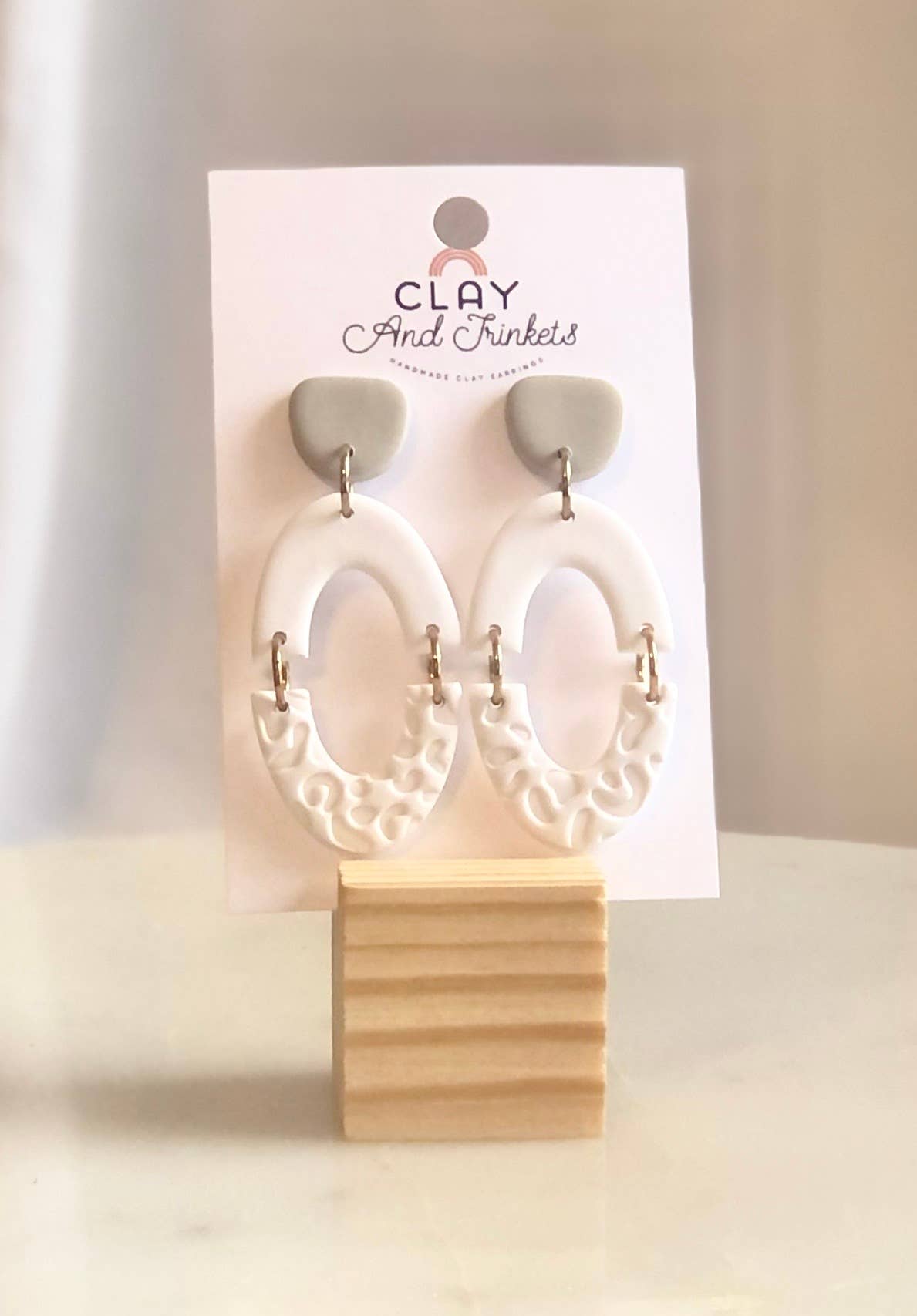 White Split Oval Dangle Earrings