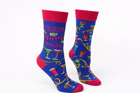 Funny "You Had Me @ Day Drinking" Women's Crew Socks