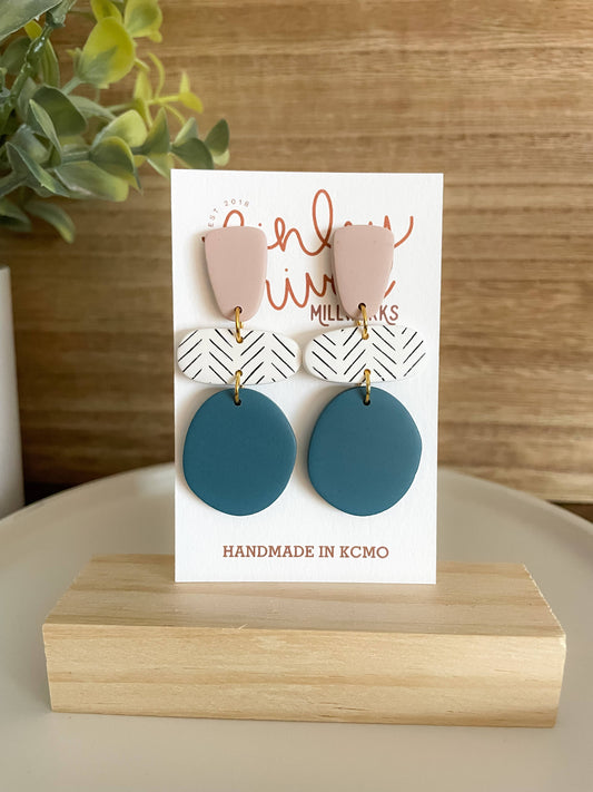 Indie | Blush + Teal Chevron | Clay Earrings: Gold Findings